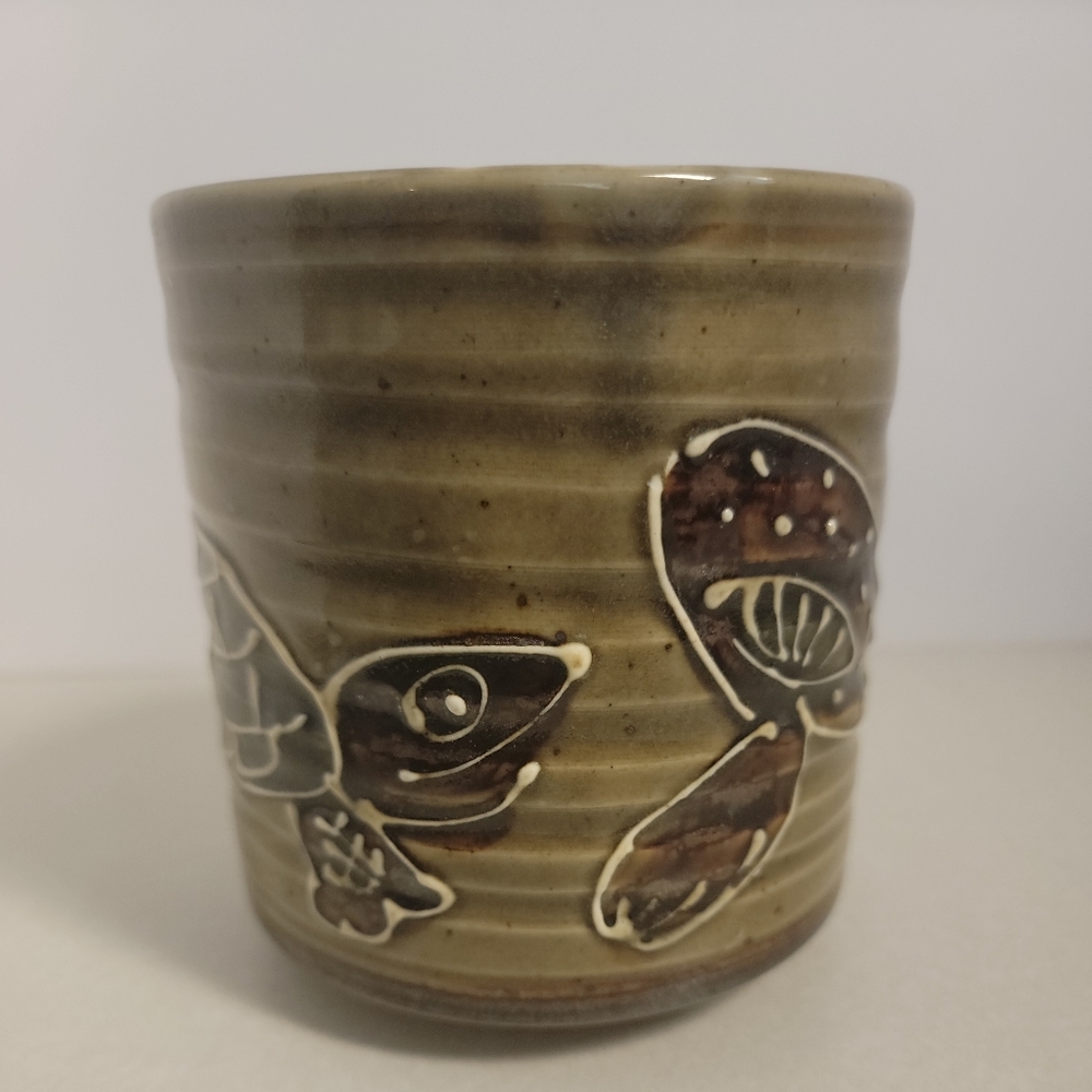 Vintage Pottery Japan Flower Pot Turtle Mushroom Planter Green Boho Hippie.